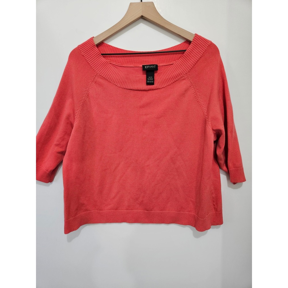 Lane Bryant Coral Pink Scoop Neck Knit Sweater 3/4 Sleeve Plus Size‎ 18/20